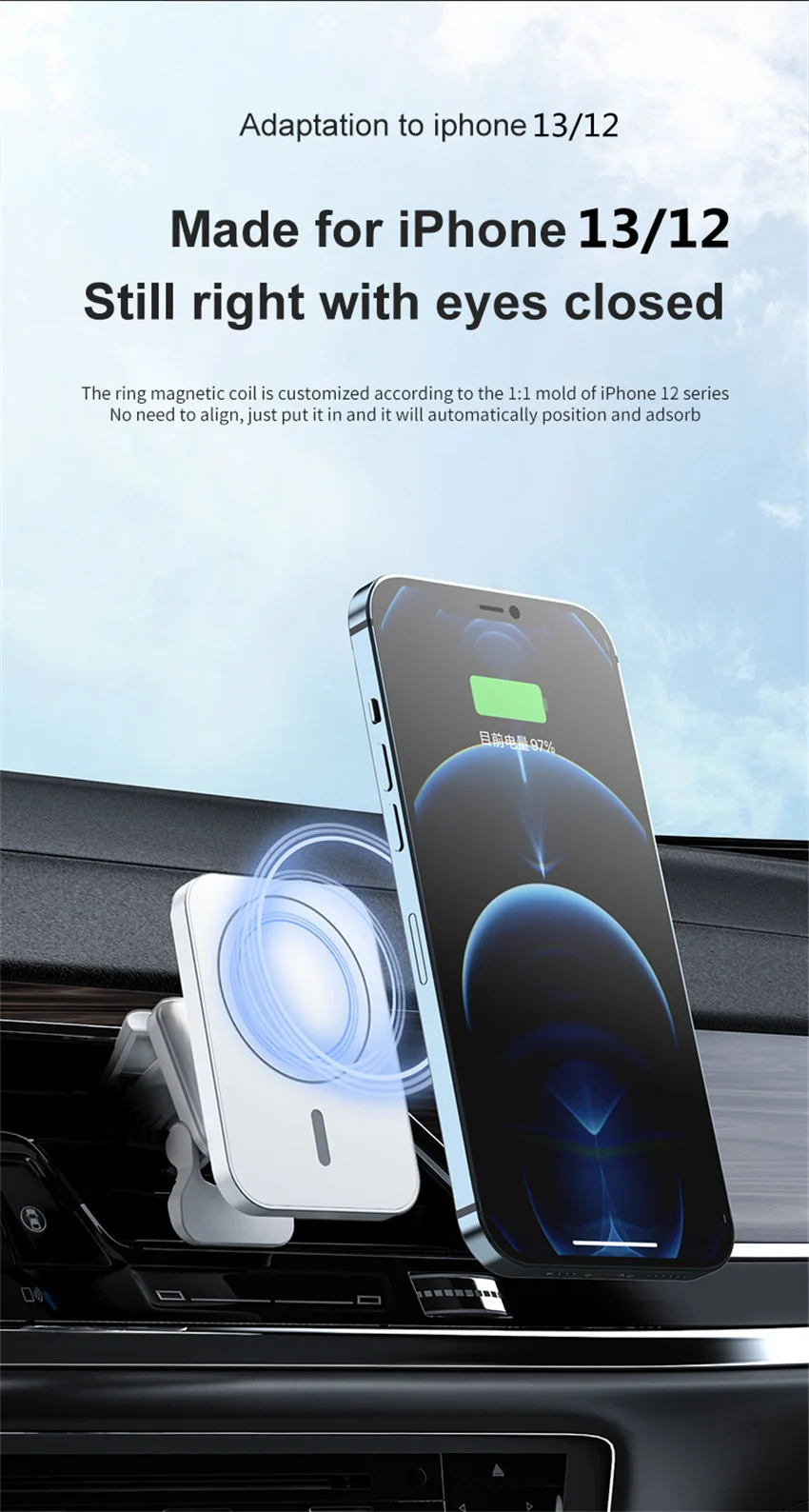 30W Magnetic Car Wireless Charger Air Vent Phone Holder Stand For Macsafe iPhone 13 12 Mini Max Pro Qi Fast Car Charging Station magsafe charger amazon