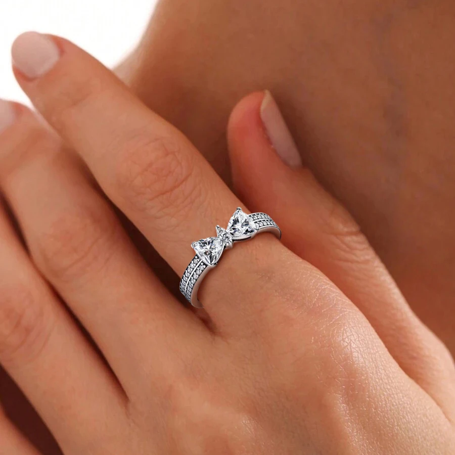 1Pc 925 sterling silver fashion high-end exquisite luxury diamond ring, Bow set with diamond ring, wedding ring, eng 4