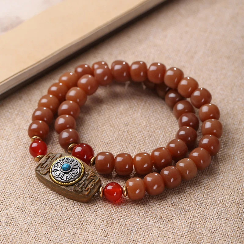 

Weathered Bodhi Hand String Green Sandalwood Transfer Beads Double Circle Bodhi Root Buddhist Beads Rosary Couple Bracelet