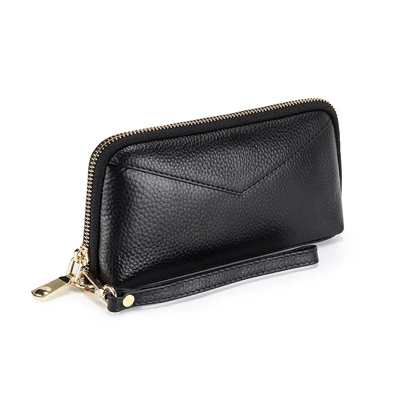 

High Quality Genuine Leather Clutch Wallet Solid Card Holder Zipper Purse Real Cowhide Female Money Purses Long Wallet for Women
