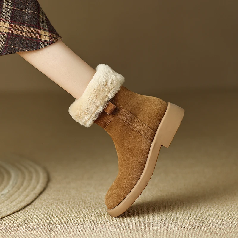 

Women Winter Snow Boots Cow Suede Slip-on Waterproof Plush Ankle Boots for Woman Warm Plush Lined Non-slip Platform Warm Shoes