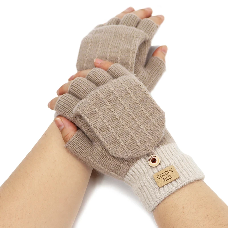 Women Girls Autumn Winter Warm Knitted Fingerless Gloves Woolen Touch-Screen Mittens Plush Thickened Soft Cycling Driving Glove