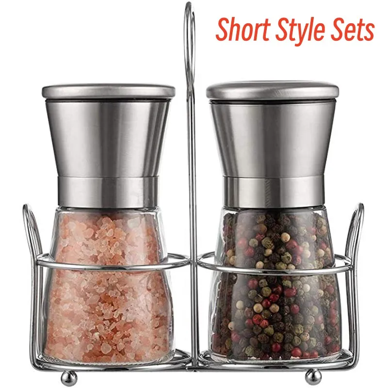 Set Macinini Per Sale E Pepe In Acciaio Inox Con Corpo In Vetro, Regolabili, 19 Cm - 4