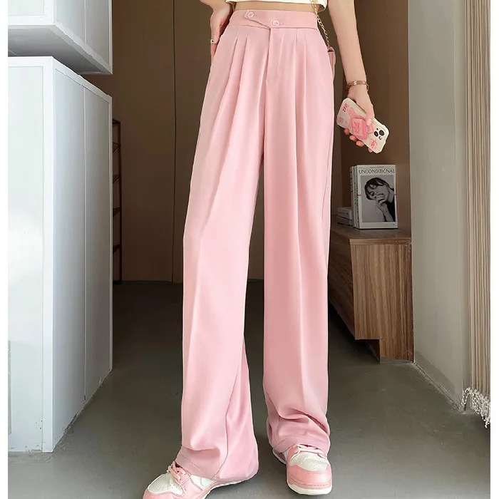 Korean Office Trousers for Women 2024 New Spring Summer High Waist White Straight Stacked Pants Women's Trousers Y2k Clothes