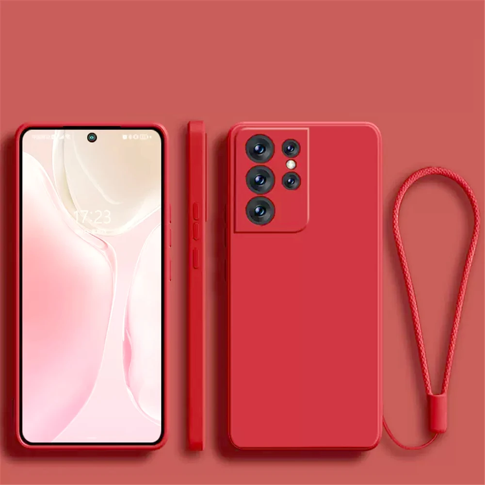 Original Square Silicone Phone Case with Lanyard - Enhanced Grip and Style