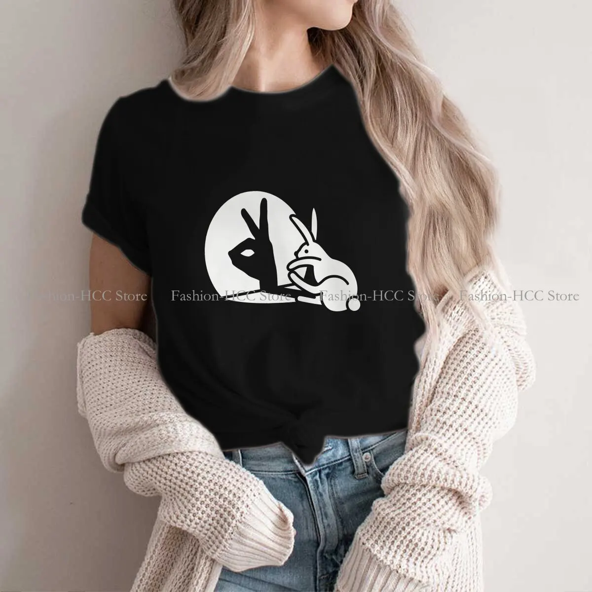 

Rabbit Animal Pattern Polyester TShirt for Women Hand Shadow Soft Leisure Sweatshirts T Shirt High Quality New Design