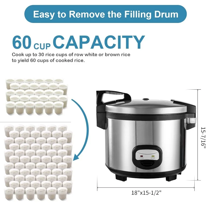 60-Cup (Cooked) Commercial Rice Cooker and Warmer,Nonstick Aluminum Inner Pot is removable 3