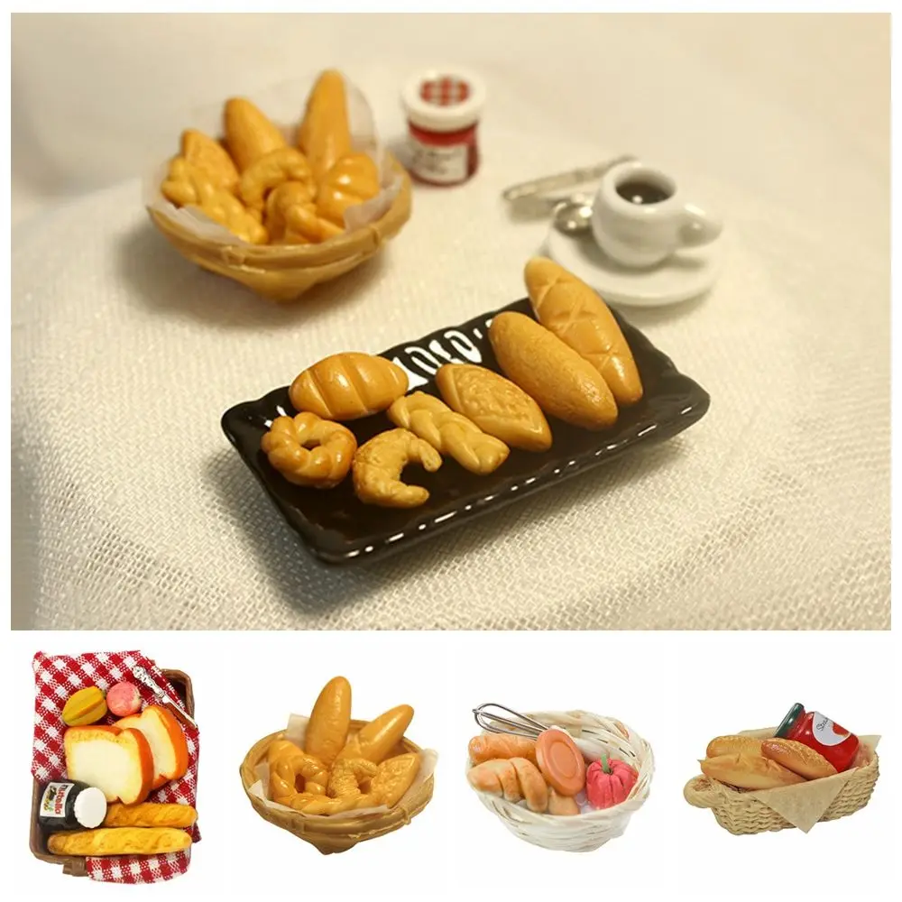 

1:6/1:12 Scale Miniature Bread Basket Milk Jam Egg Beater Simulation Food Toys Dollhouse Accessories Pretend Play Kitchen Tool