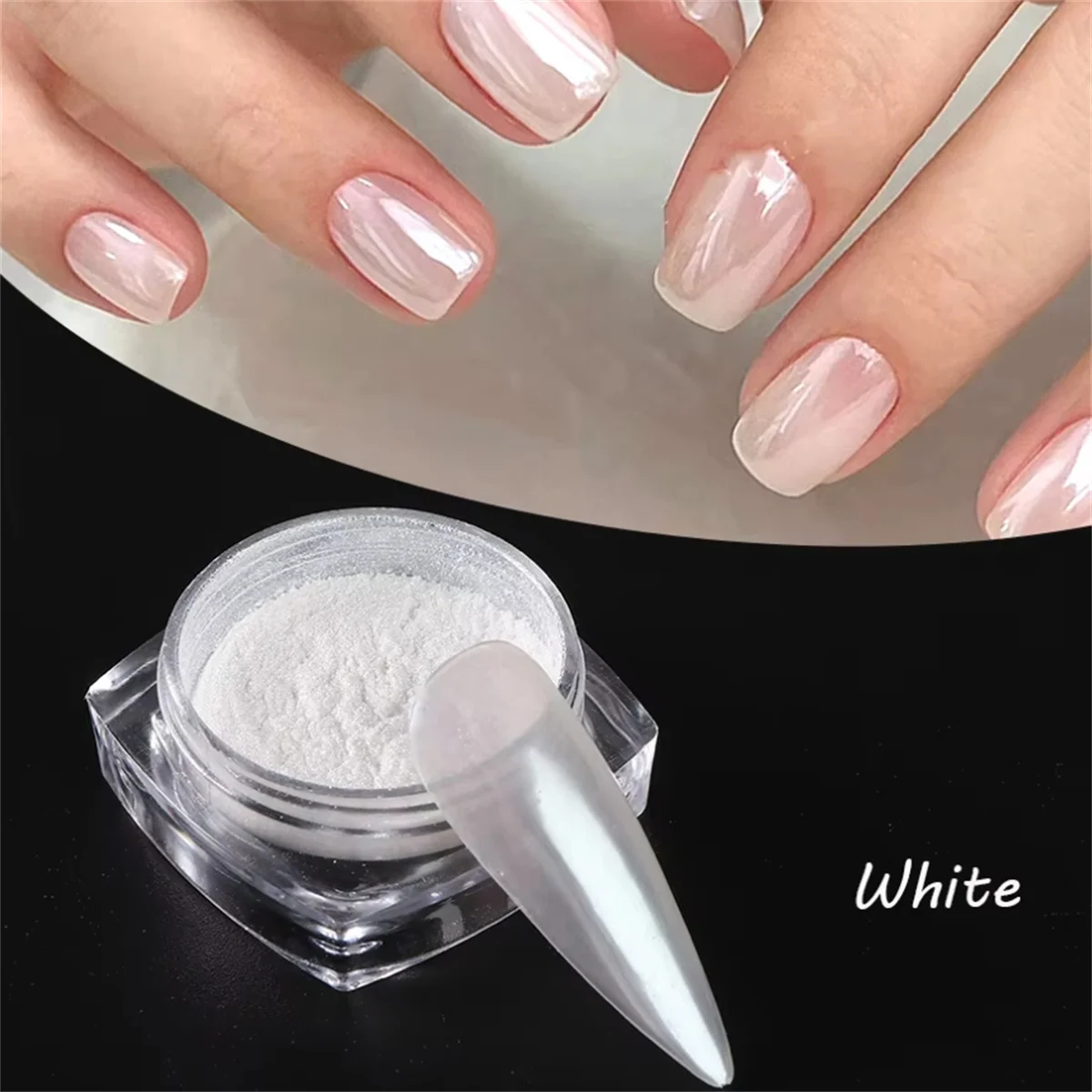 Moonlight Pearl Mirror Nails Powder 1Box Moonlight Pearl Mirror Nails Powder White Fine Glitters Metallic Effect Pigment Gel Polish Chrome Holographic Nail Powder&F