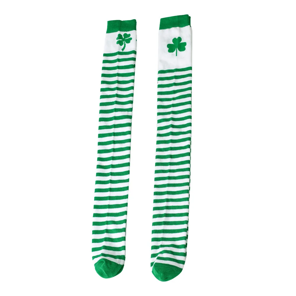 Irish Day Grüne Damenstrümpfe Party Kleeblatt über Kniestrümpfe St. Parikh's Day Student Lucky Grass Gestreifte Lady Lange Socken – Detail 6