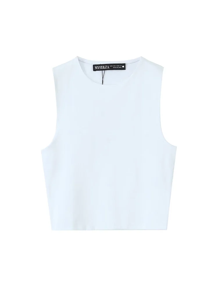 TFMLN Summer Sleeveless Tops For Women Casual Crop Tops Basic Vest O-neck OL Slim Sleeveless Solid T Shirts 2025 Fashion New