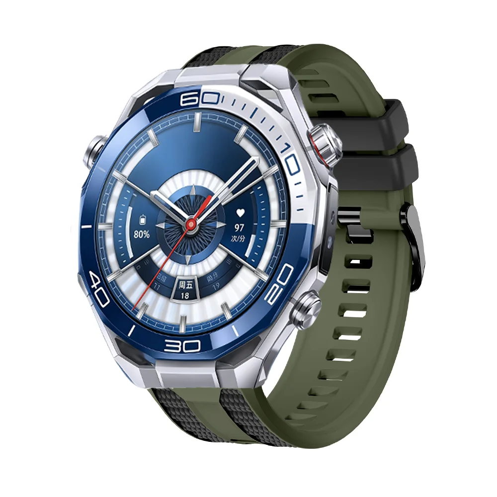 Dual-Color Breathable Silicone Watch Band Strap, 22mm