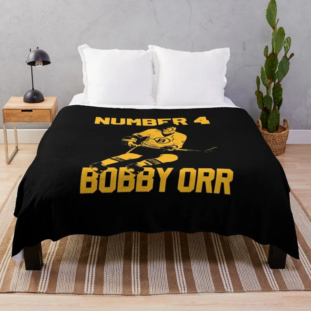 

Bobby Orr Number 4 - The Yellow Stencil Throw Blanket Beautiful Blankets Flannel Blanket Decorative Blankets Giant Sofa Blanket