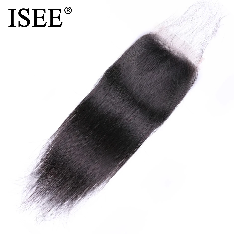 Human Hair Wigs Human Hair Lace Closure ISEE HAIR Peruvian Straight Hair Lace Closure HD 4