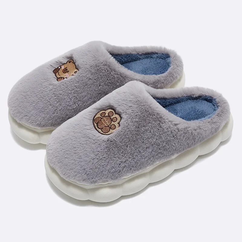 Winter nice flower Slippers Women Men Fashion Cute Fluffy Slippers Winter Warm Lovers Fur Casual Confinement Shoes