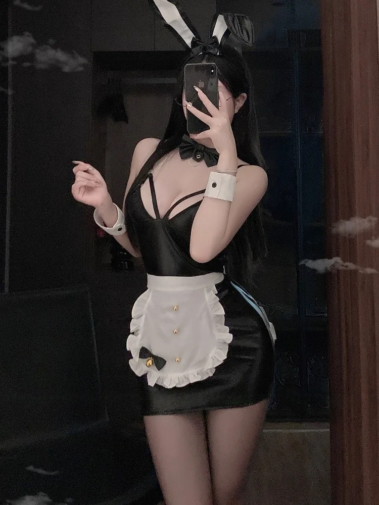 Punk Witch Girl Naughty Transformation Dress Bat Demon Black Mesh Lace Up Leather Unifrom Lolita Devil Cosplay Halloween Costume women cosplay costume