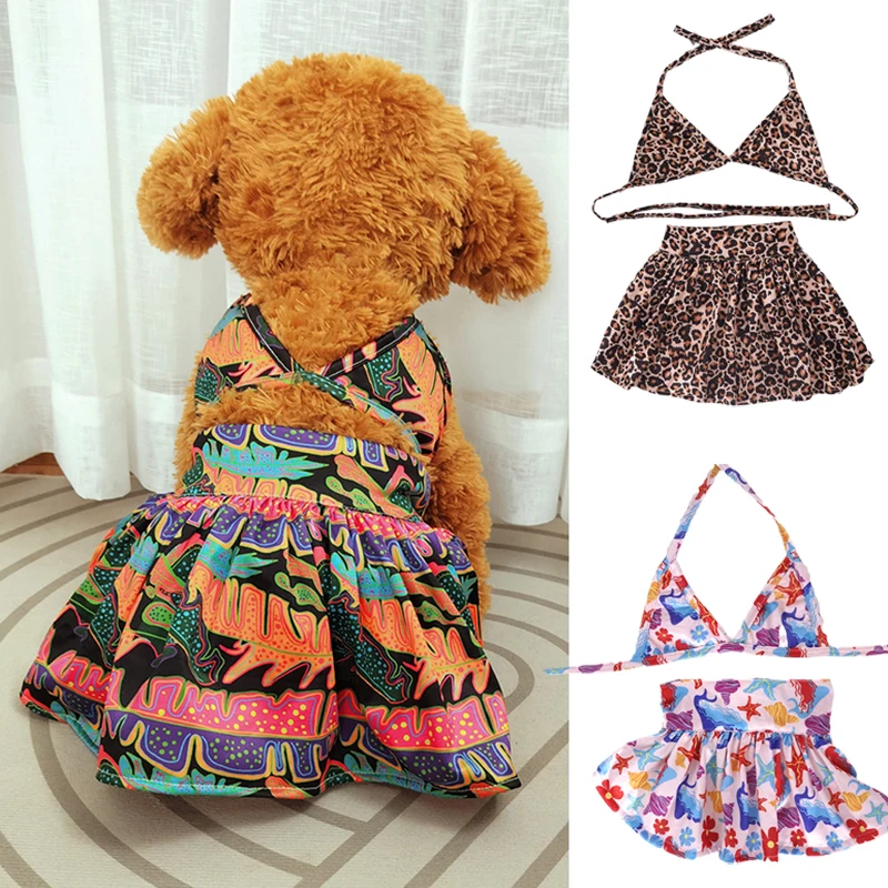 Sexy Bikini Dog Swimsuit Summer Pet Clothes for Small Dogs Sling Underwear Kilt Set Beach Skirts Female Dog Clothing