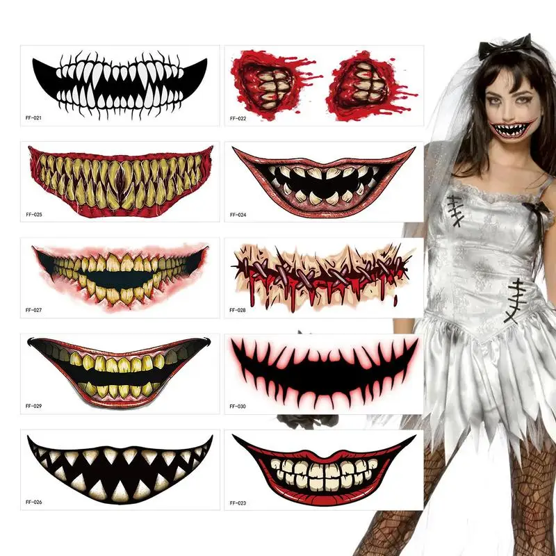 Halloween Wound Stickers Blood Realistic Zombie Clownscar 10 Sheets Waterproof Fake Scar With Fake Stickers For Halloween Makeup