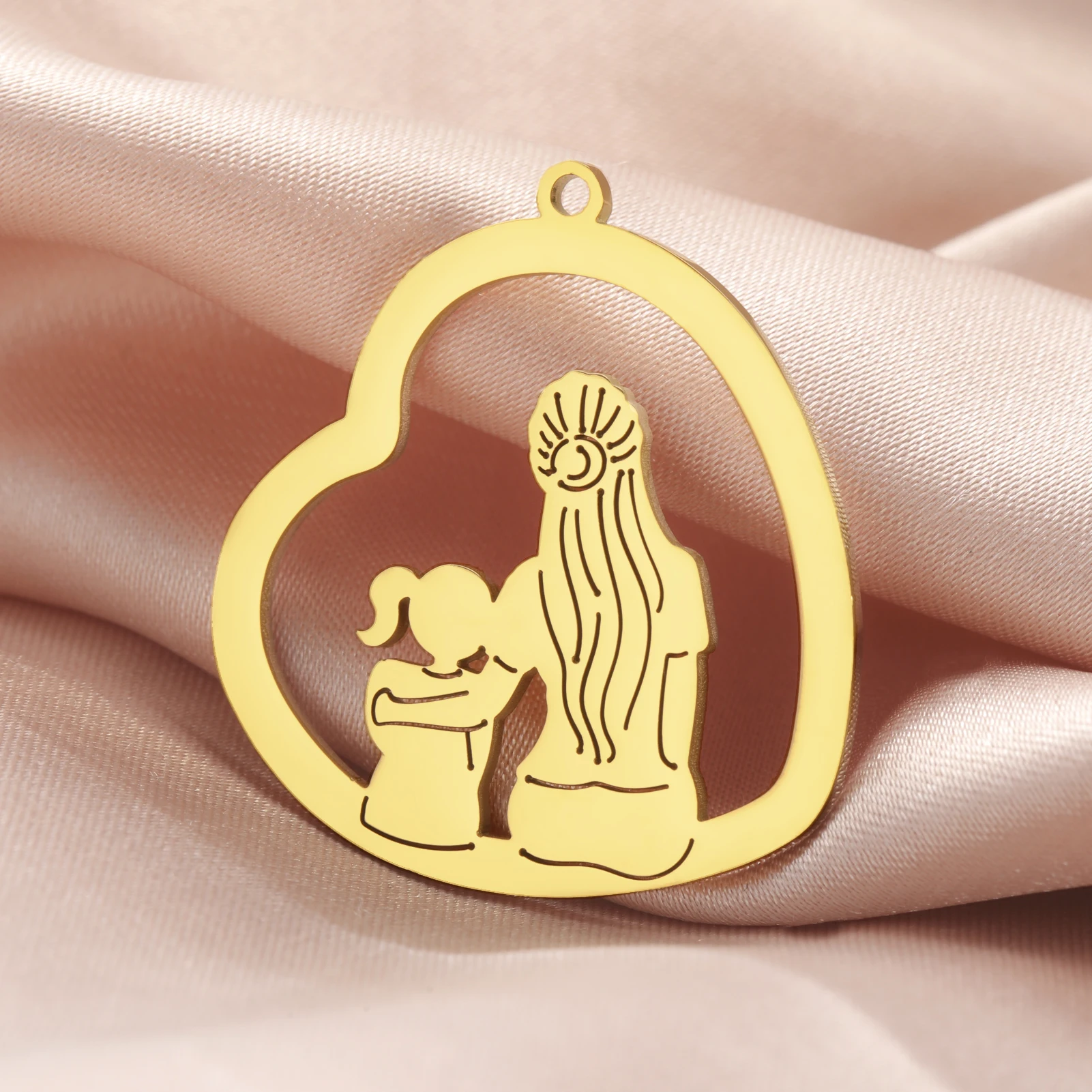 Mode Edelstahl Liebe Herz Anhänger Mutter & Tochter Charms Für Schmuck Machen DIY Halskette Ohrring Schlüsselbund Zubehör – Detail 5