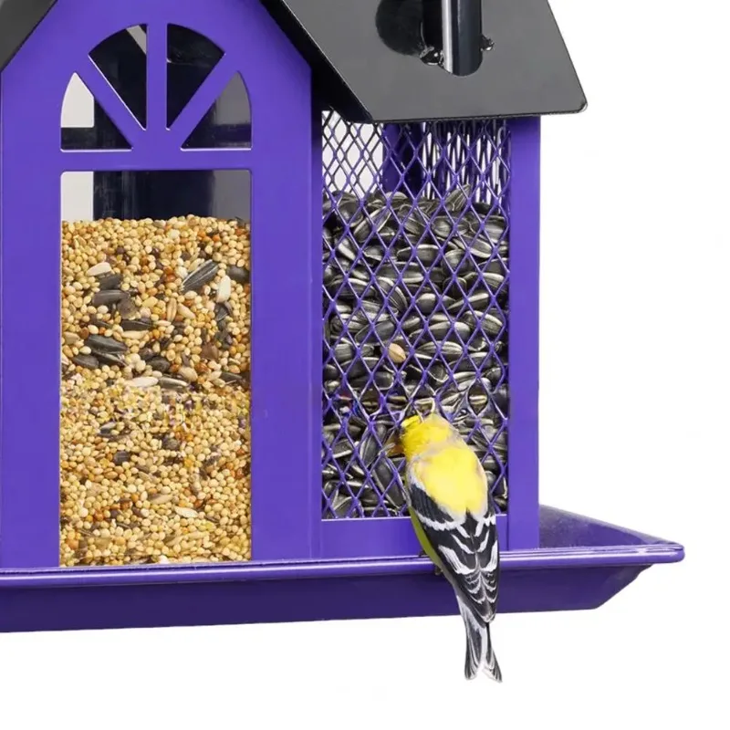 รูปสินค้า สวนแขวน House BIRD Feeder 3 ช่องขนาดใหญ่ความจุตกแต่งลานกลางแจ้งด้านนอกโลหะกระรอก Hummingbird Feedin