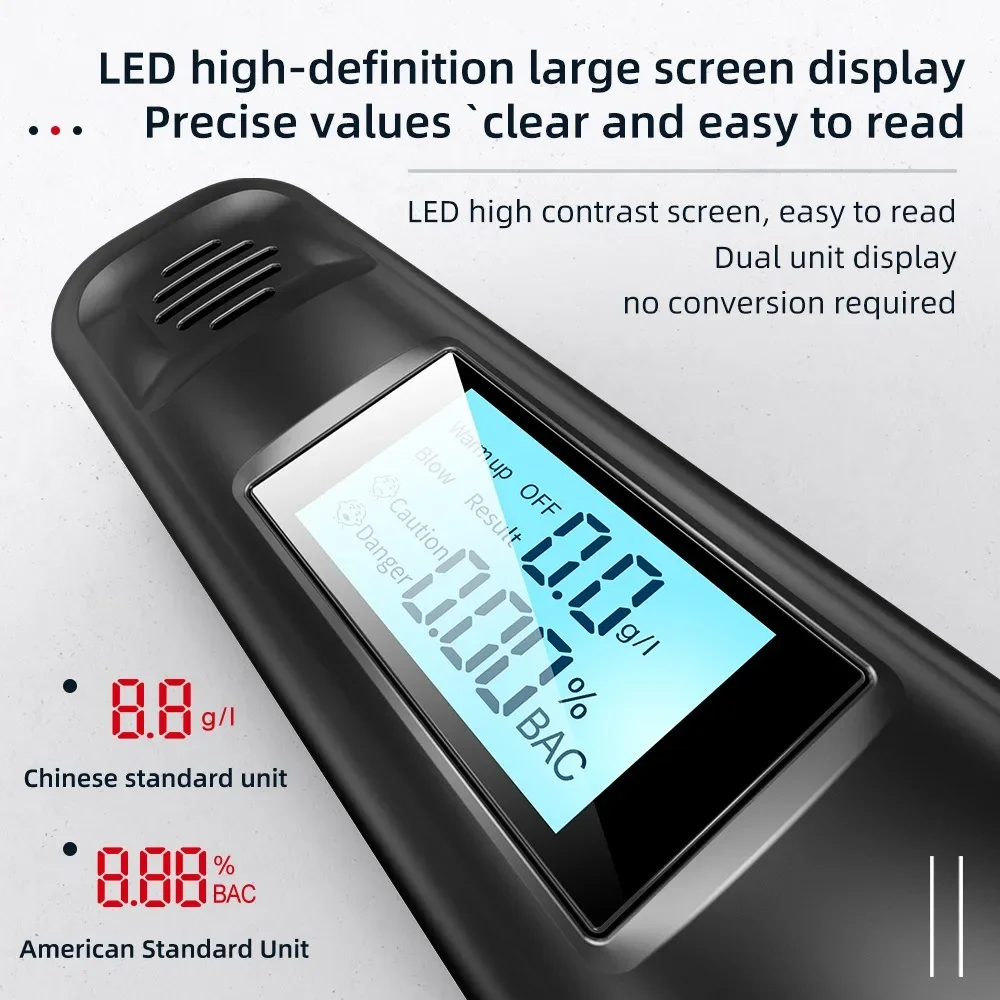 Portable Breathalyzer Professional Breath Alcohol Tester LED Screen Display Alcoholmeter Diagnostic Tool
