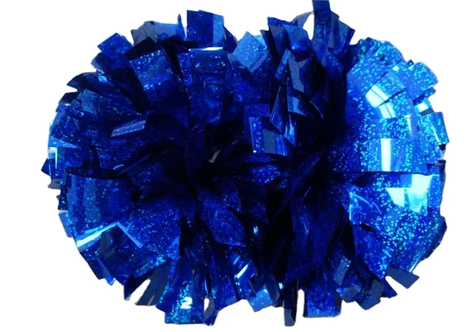Blue metallic plastic colorful Poms,4" 6" 8" 10" cheer pom poms