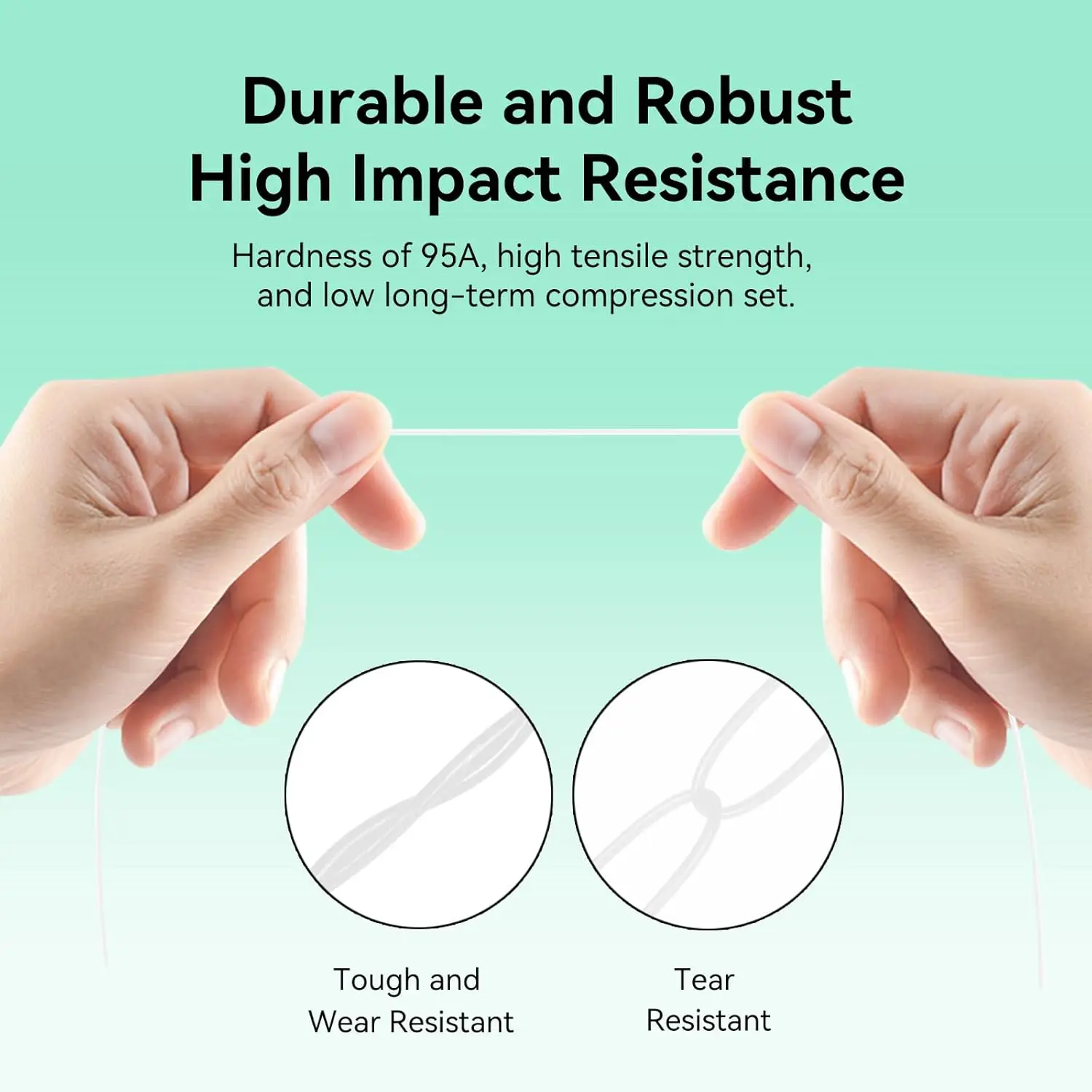 고속 95A 플렉시블 TPU 3D 프린터 필라멘트 1.75mm, 200g/250g/500g/1000g, 치수 정확도 ±0.03mm