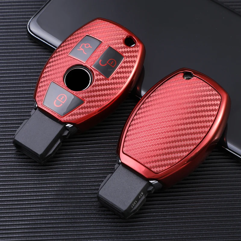 Tpu Carbon Grain Car Key Case Cover For Mercedes Benz A B C E Gl S Gla Glk Cls Class Amg W204 W205 W212 W463 W176 Shell Holder