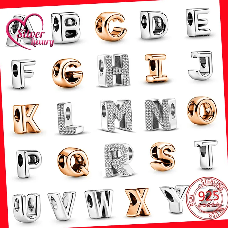 Hot Sale 925 Sterling Silver Letter Charm Fit PANDORA Bracelet Silver 925 Original 26 Alphabet Beads DIY Bead for Jewelry 2pcs set round silicone clip lock spacer stopper charm bead suits pandora bracelet bangle diy jewelry making charms accessories