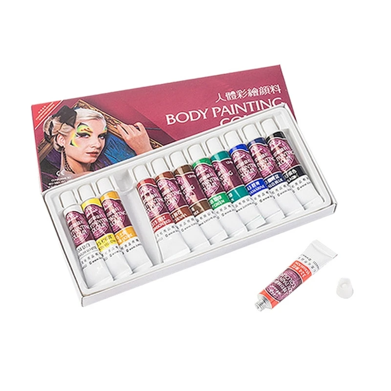 12 Colors Face Body Paint Halloween Party Face Painting Kits Oil Painting Palette Football Makeup Palette for Cosplay D5QC