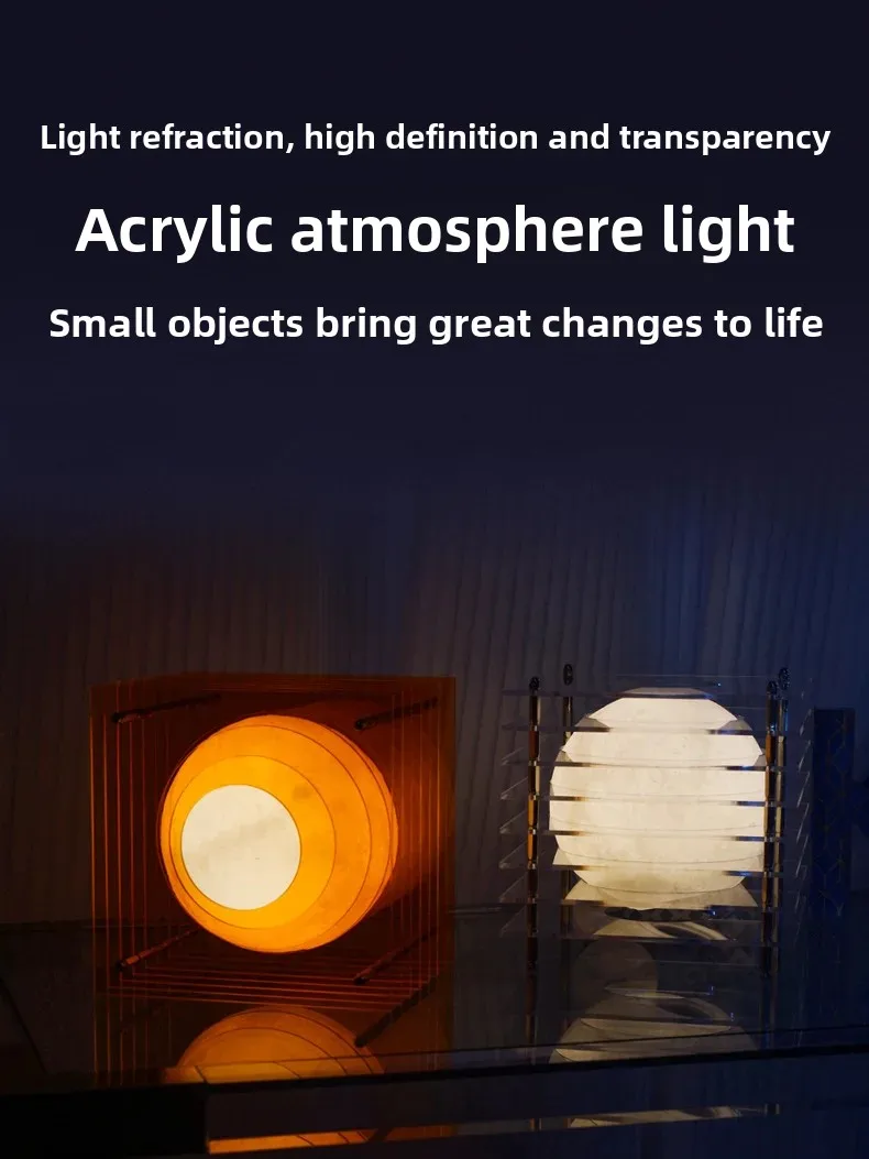 Orange Acrylic Moon Table Lamp illuminating a cozy room