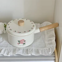 Poêle à Lait en Émail avec Couvercle, Vintage Rose, Marmite de Cuisine, Offre pour Bébé, Petit Pot à Soupe Noire, Ustensiles de Cuisine 3