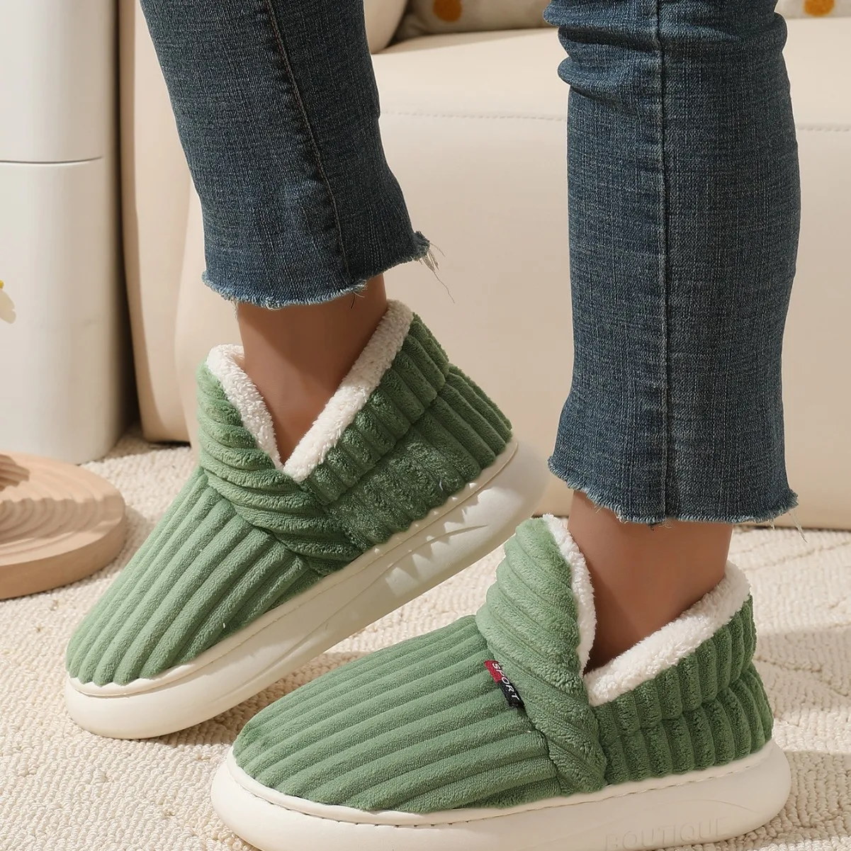 Bebealy Winter Warm Fur Slippers For Women Indoor Fluffy Short Plush Men Slippers Casual Nonslip Fuzzy Shoes House Ankle Boots 4