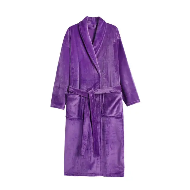 2025 Robe en flanelle pour femmes, peignoir épais et chaud en polaire avec poches, chemise de nuit longue en peluche douce pour l'hiver, vêtements de nuit