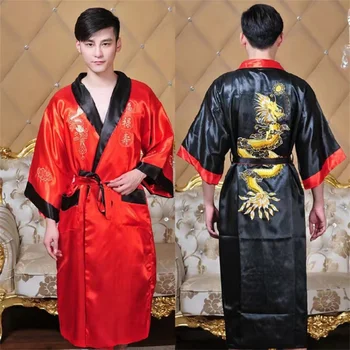 Estate Rayon Kimono Accappatoio Uomo Abito da notte Due lati Indossare Indumenti da notte Drago Ricamo Abito da doccia Uomo Novità Abbigliamento per la casa 1