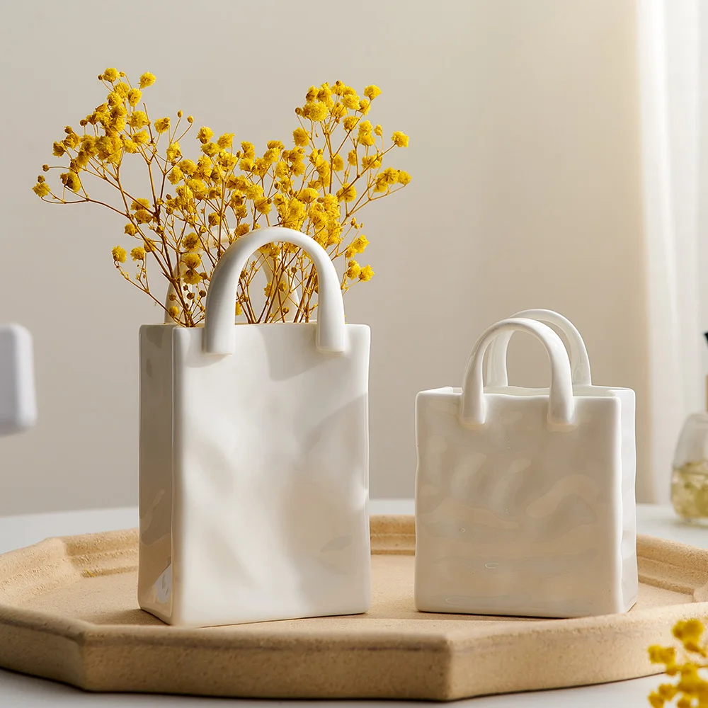 Florero portátil nórdico, florero de cerámica blanca, accesorios de decoración modernos para el hogar, sala de estar Decoración Para, adornos de jardín y dormitorio - 100 cosas bonitas para la casa