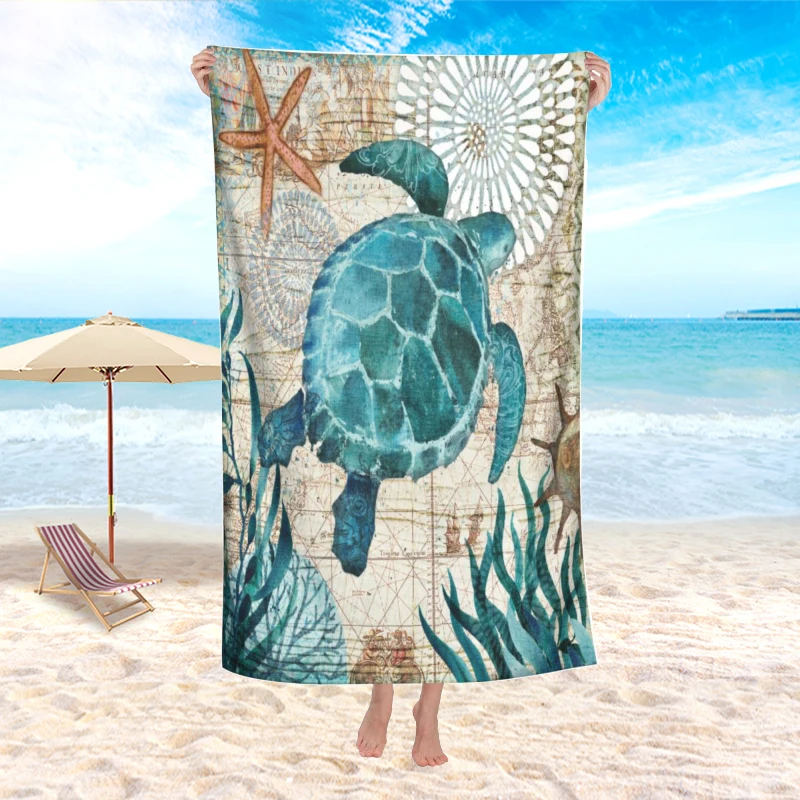 Microfiber Bath Towel for Adult Sea Turtle Sand Proof Extra Large Beach Bathrobe Yoga Swim Thin Picnic Polyester  Travel Scarf
