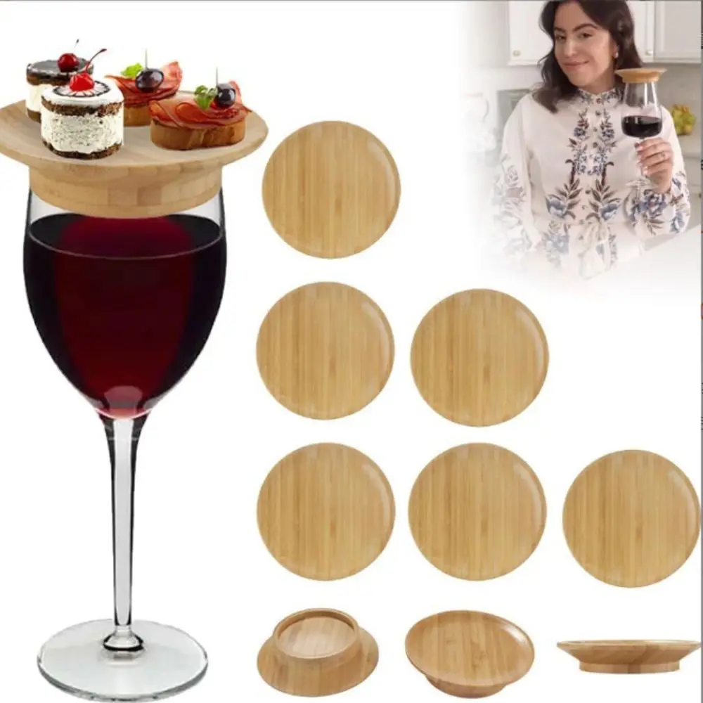 KUWUNG 6 Assiettes Charcuterie Bambou Pour Verre à Vin - Topper Apéritif Multifonction Dîners Et Fêtes