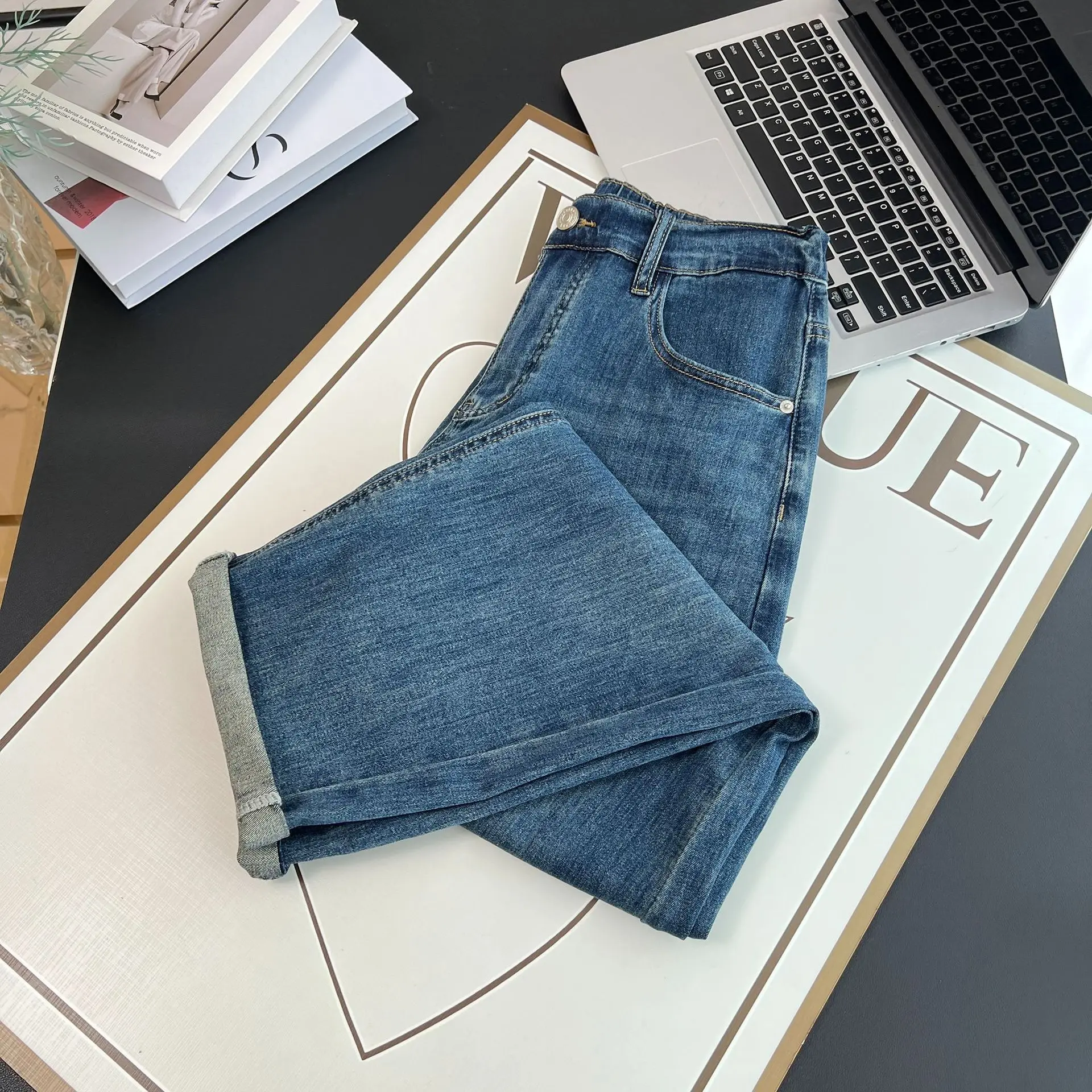 Premium Jeans 100KG Plus Size Women's Simple And Casual Double Button Thin Denim Harem Pants 5339