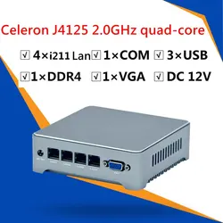 12CM Fanless Mini pc X86 4*1000M Lan celeron J1900 J4125 2.0GHZ quad core 3*usb VGA COM firewall Multi-function router