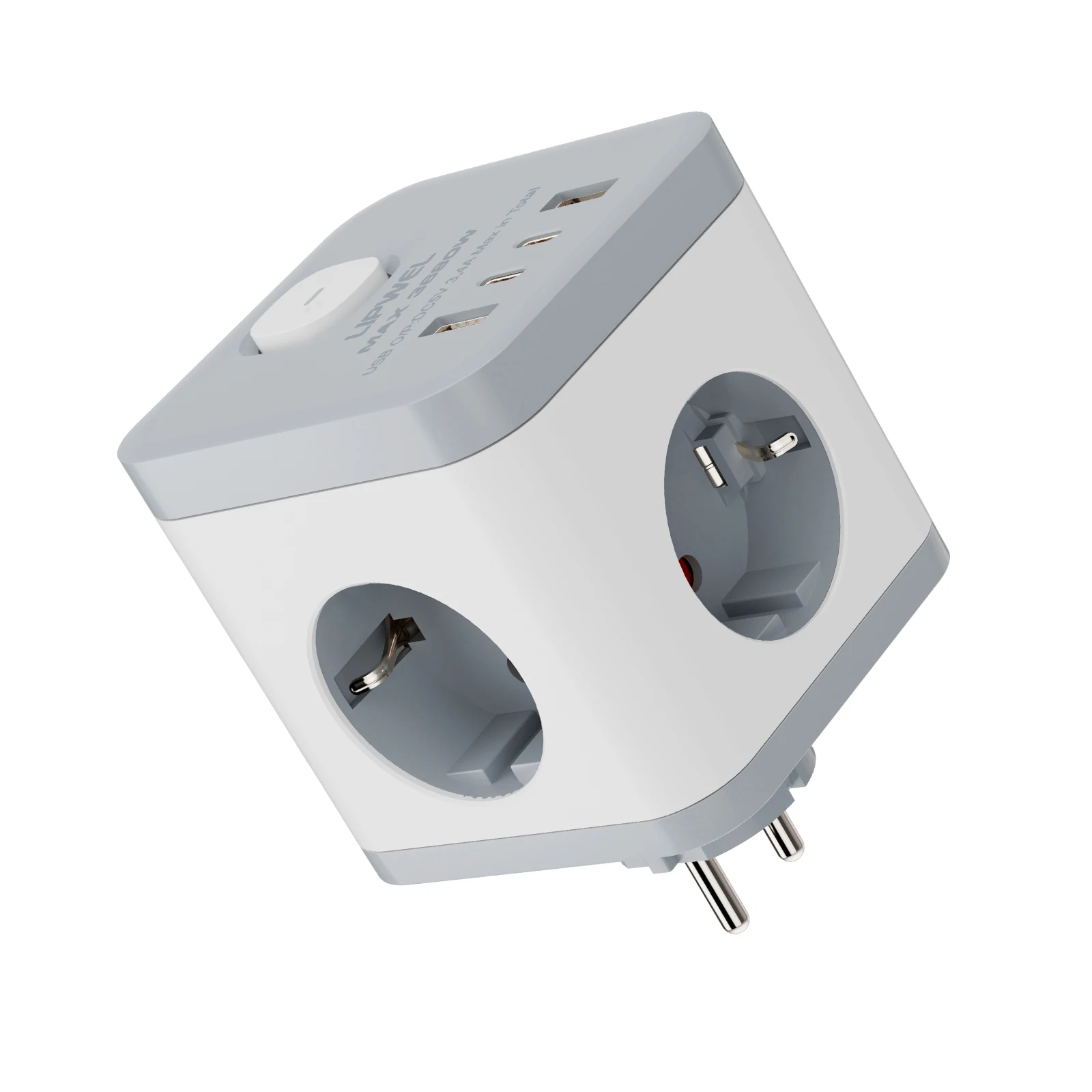 Universal Multi-Function Power Adapter with USB Ports - Compact Cube for International Travel and Home Use, White/Black