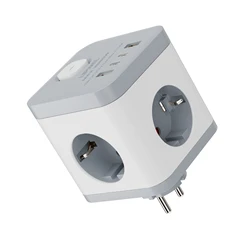 Universal Multi - Function Power Adapter with USB Ports - Compact Cube for International Travel and Home Use, White/Black (White)