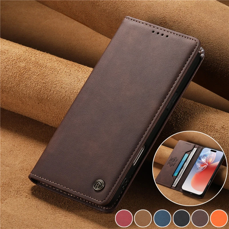 Premium Anti-Theft Leather Flip Phone Case - Business Wallet Design with Matte Book Cover Finish