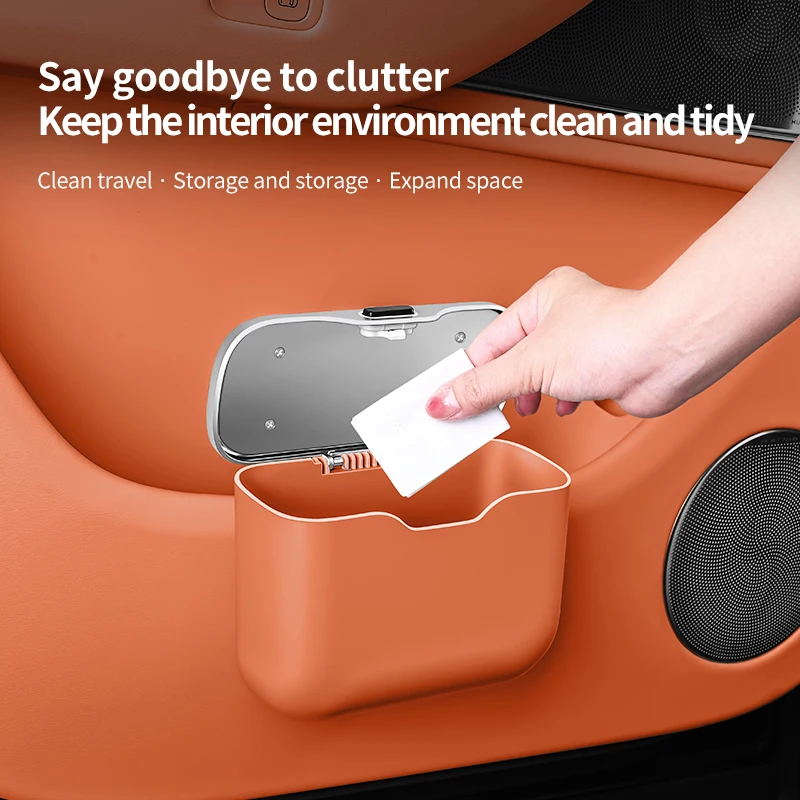 다기능 자동차 쓰레기통(뚜껑 버튼 포함), 습식 및 건식 사용을 위한 걸이형 수납함, 자동차 내부 액세서리, 정리함