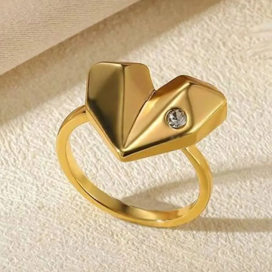 Zircon Heart Diamond Rings For Women Men Gold Plated Stainless Steel