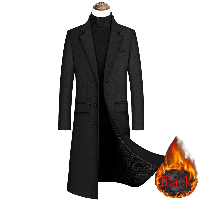 

2023 Autumn and Winter Boutique Woolen Black Gray Classic Solid Color Thick Warm Men's Extra Long Wool Trench Coat Male Jacket