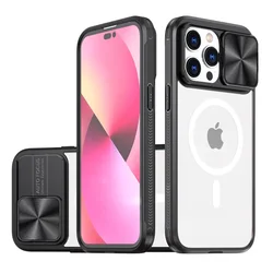 Magnetic Wireless Charging Shockproof Case with Slide Camera Lens Protection - iPhone 7 P or 8 P (Black)