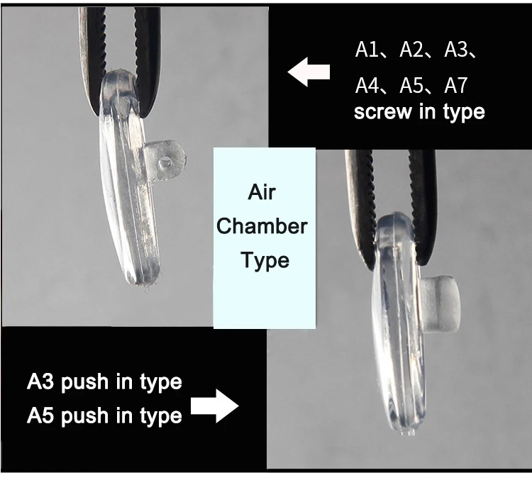 500pcs Free Shipping Air Chamber Eyeglasses Silicone Nose Pads Light Soft Screw Push In