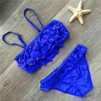 Girl Biquini Bathing Suit Teenagers Solid 2 Pieces Swimwear For Children Swimsuit Split Bikinis Set Kids Hollow Swimsuit Tankini 1