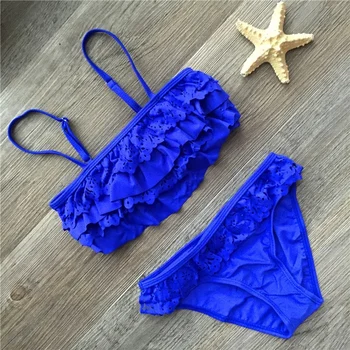 Girl Biquini Bathing Suit Teenagers Solid 2 Pieces Swimwear For Children Swimsuit Split Bikinis Set Kids Hollow Swimsuit Tankini